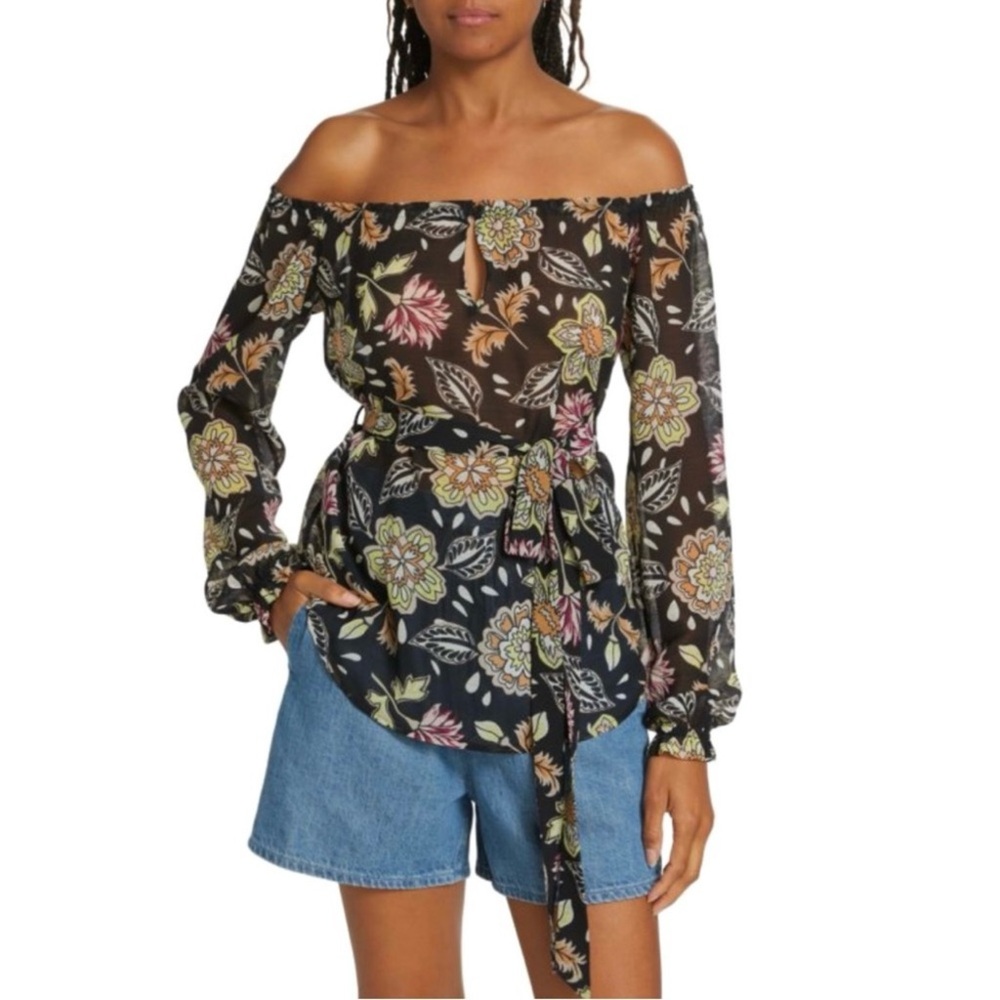 NEW RAG & BONE BLACK FLORAL PRINT OFF-THE-SHOULDER TOP